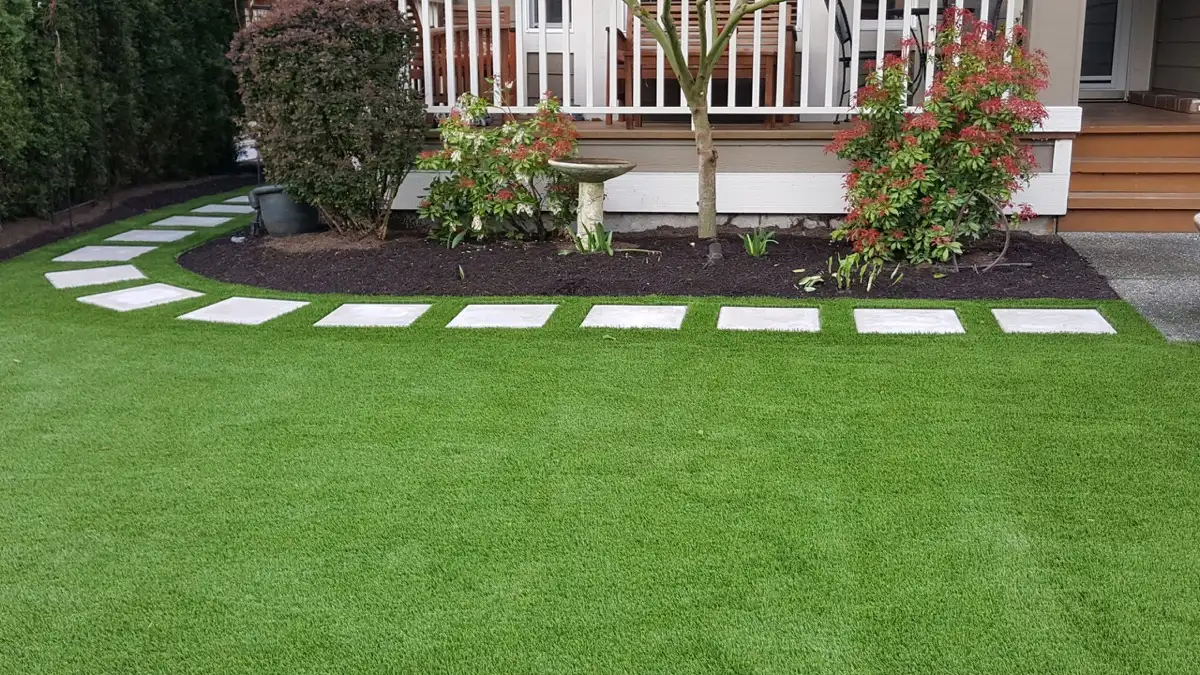 Artificial turf lawn with paver stepping stones
