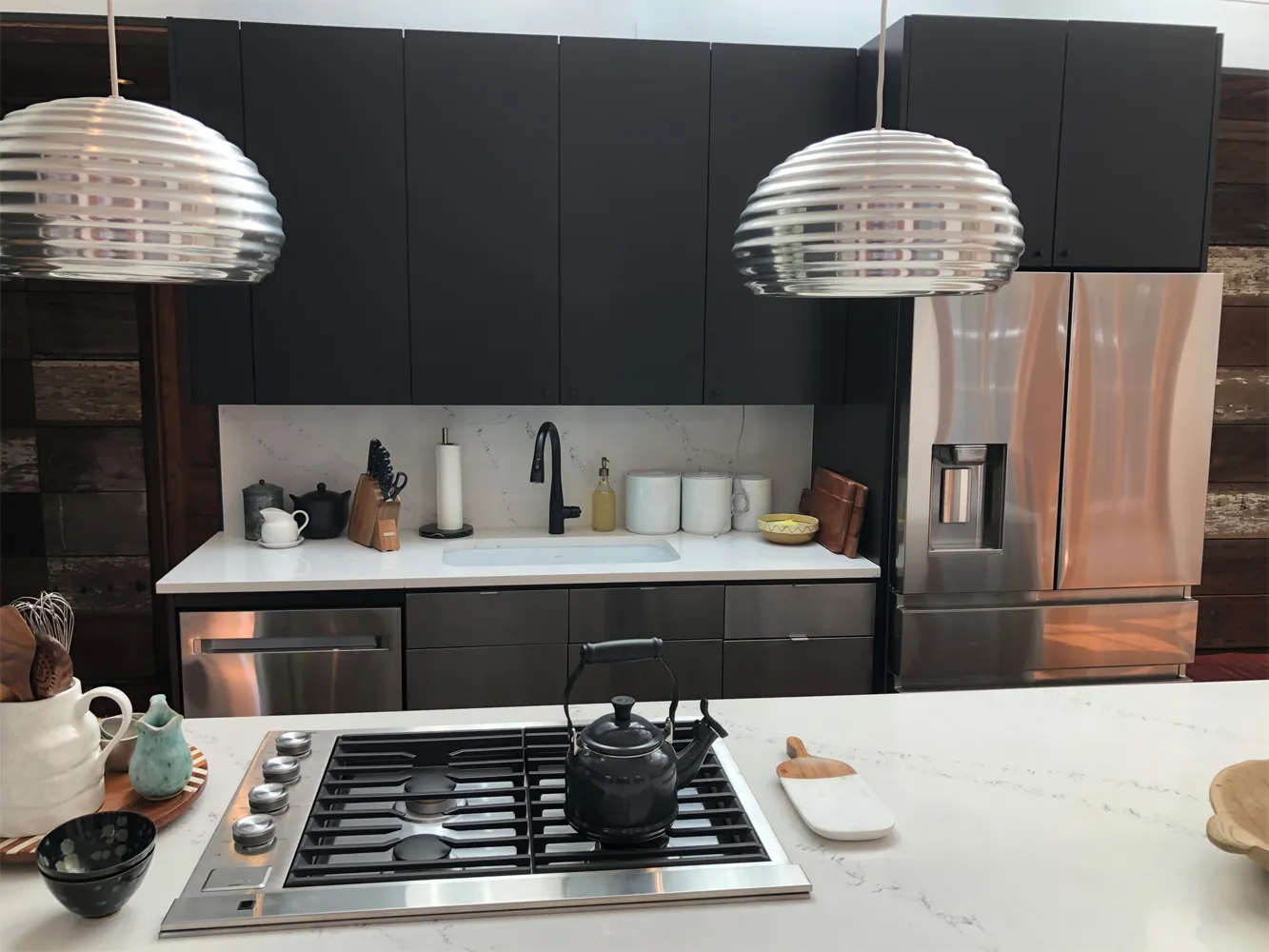 Gas cooktop set into new quartz counters
