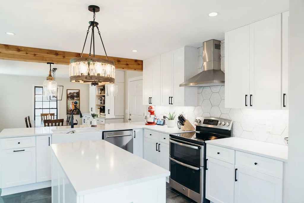 White farmhouse kitchen after a full remodel by VCS in Houston