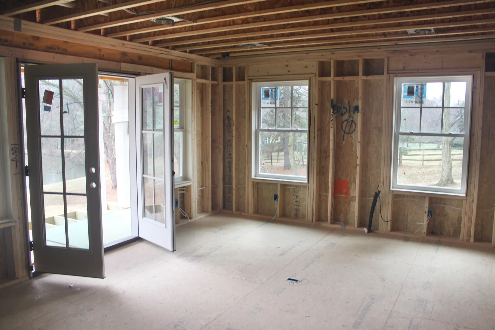 Wood framing going up on a home addition